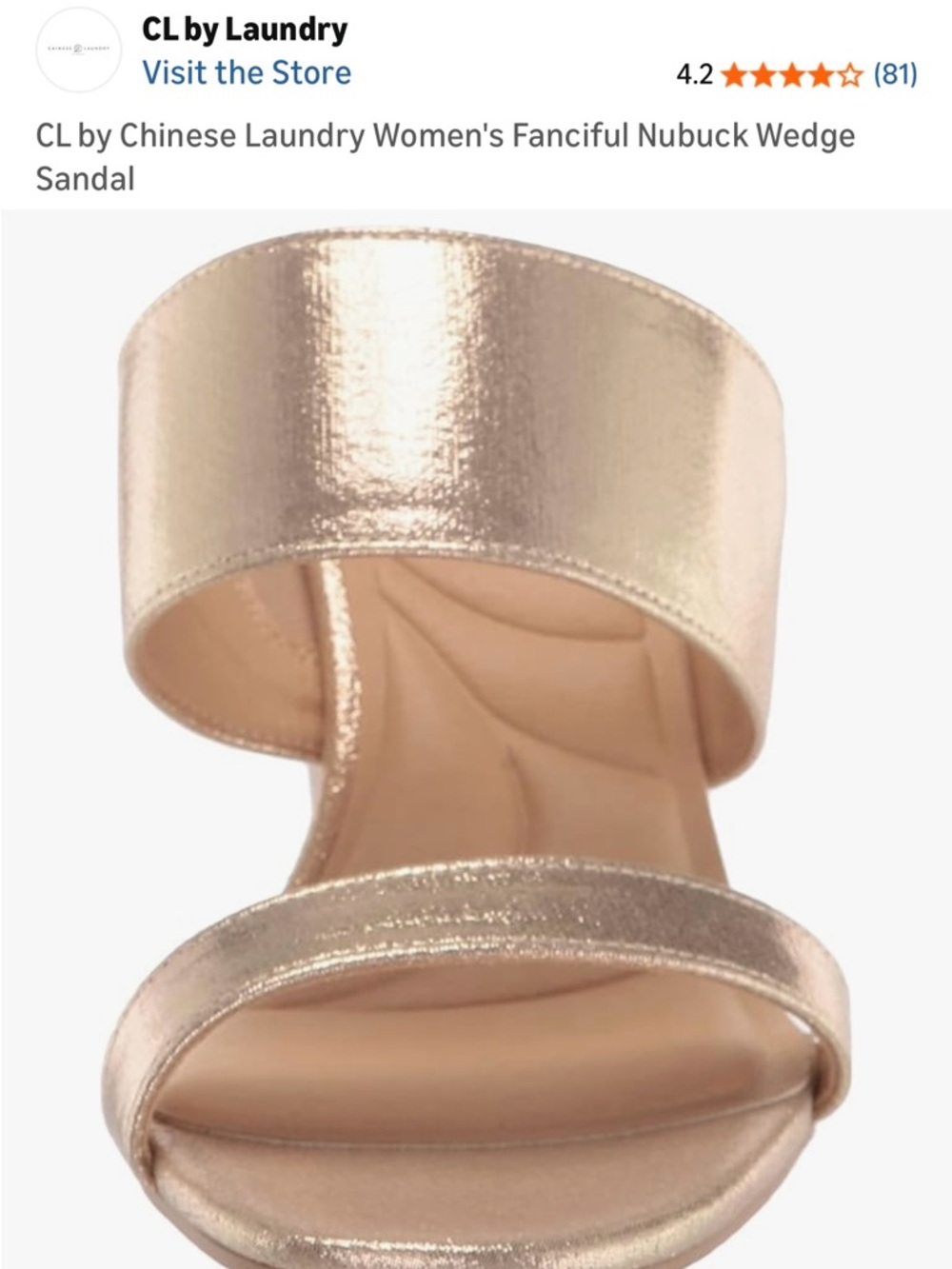 CL by Laundry Shimmery Rose Gold Double-Strap Wedge Slide